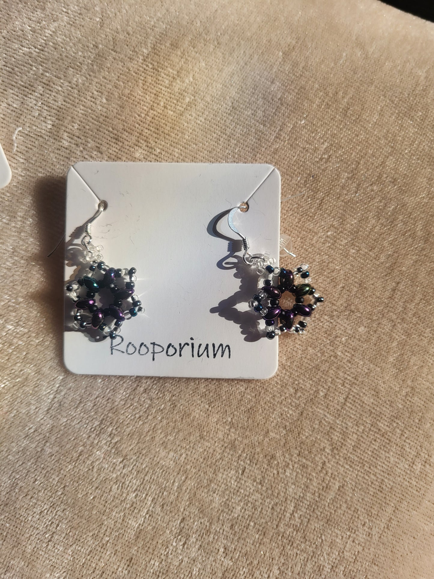Twin bead black and purple mix snowflake earrings