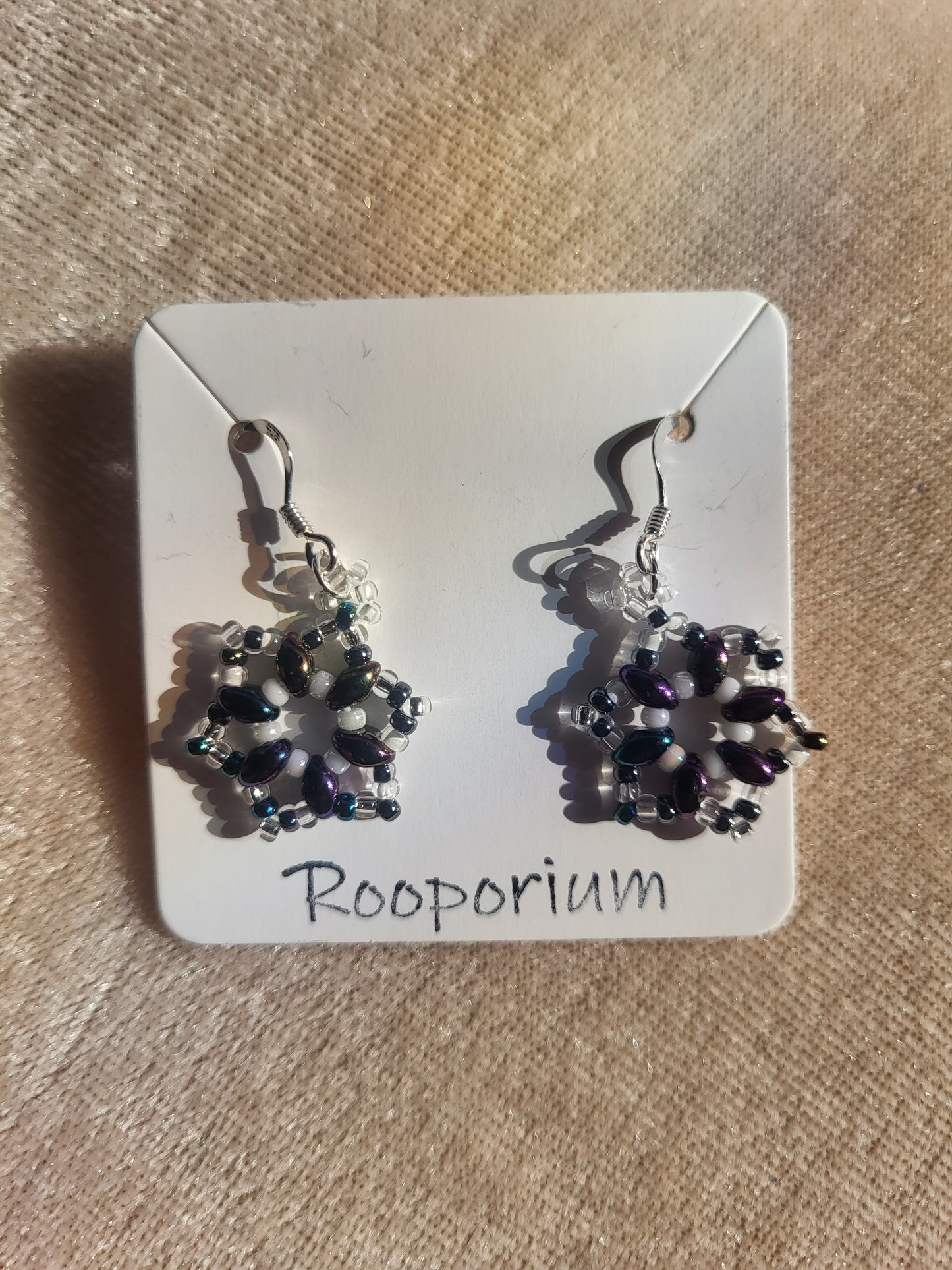 Twin bead purple and white mix snowflake earrings